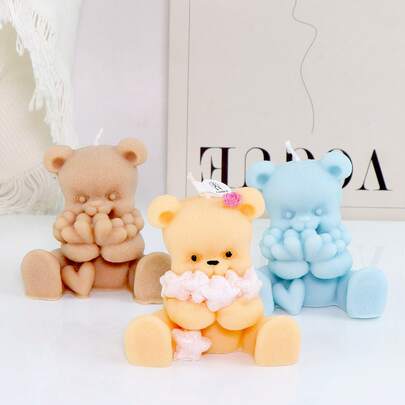 Zhonghui Mold Molde de silicona para velas con diseño de oso de peluche 3D lindo, molde de animal de dibujos animados con forma de oso abrazando estrella y corazón para hacer velas, jabón y artesanías de resina DIY, molde de vela con forma de oso para decoración del hogar y regalos