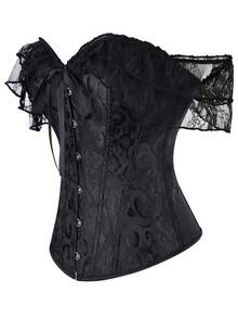 Áo định hình hở vai bằng vải jacquard ren tương phản dành cho nữ, Halloween - màu đen - Xem 2