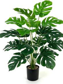 Artificial Monstera Plant, Faux Palm Tree, Plastic Turtle Leaf Green Plant, Home Garden Indoor Office Decor, Large Indoor Artificial Monstera Plant, Home Office Living Room Garden Decoration, Room Decor, Halloween Decor, Back To School, Autumn Decor - Monstera Deliciosa - View 12