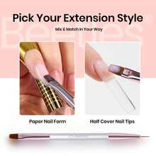 Beetles 3 Colors Hard Gel Nail Extension Kit, Clear Nude Jelly White Sculpted Builder Gel With Long Square Half Cover Nail Tips, UV LED Cured Salon Quality DIY Manicure Set For Women - 3-Color Kit Classic Neutral - 查看 3