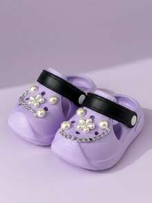 HAHABOBO New Kids Girls Sandals With 3D Flower Chain Decor, Purple, Fashion Versatile Elegant EVA Material Slip-On, Lightweight Comfortable Soft, Indoor Home Shower Outdoor Walking Travel School Beach All Season Spring Summer - Purple - View 1