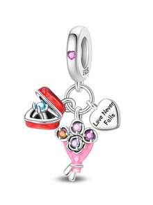 浪漫爱情泰迪熊吊坠串珠套装，925纯银红色珐琅吊坠，可搭配欧洲女士手链 - 彩色 - 查看 14