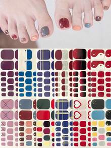 Pegatinas para arte de uñas de los pies, diseños de corazones y patrones geométricos de dibujos animados, purpurina multicolor, diseño mixto versátil, fácil aplicación con raspador - Multicolor - Ver 50