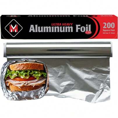 Rollo de papel de aluminio resistente con dispensador fácil de rasgar, lámina de lata de 200 pies x 12 pulgadas de ancho para envolver alimentos, barbacoa, asar y asar, rollo de aluminio antiadherente,44554742