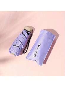 1 pieza Paraguas de viaje ligero y portátil, impermeable, apertura/cierre manual, 6 varillas reforzadas, protección UV, unisex (debido a las diferencias de lote, la tela del paraguas, el color de las varillas, el diseño del patrón de letras en inglés, la forma del botón y el color de las varillas se combinan aleatoriamente) - A - Ver 15
