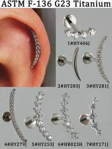 1PC G23 Titanium Solid Arc Moon Cartilage Earring Stud Lip Labret 4/5/7/11/9/11/16PCS Cubic Zirconia Paved Flat Back Internally Threaded Helix Ear Tragus Conch Lobe Earring 18k Golden Plated Piercing Jewelry Unsiex In Daily Life - vàng titan - Xem 11