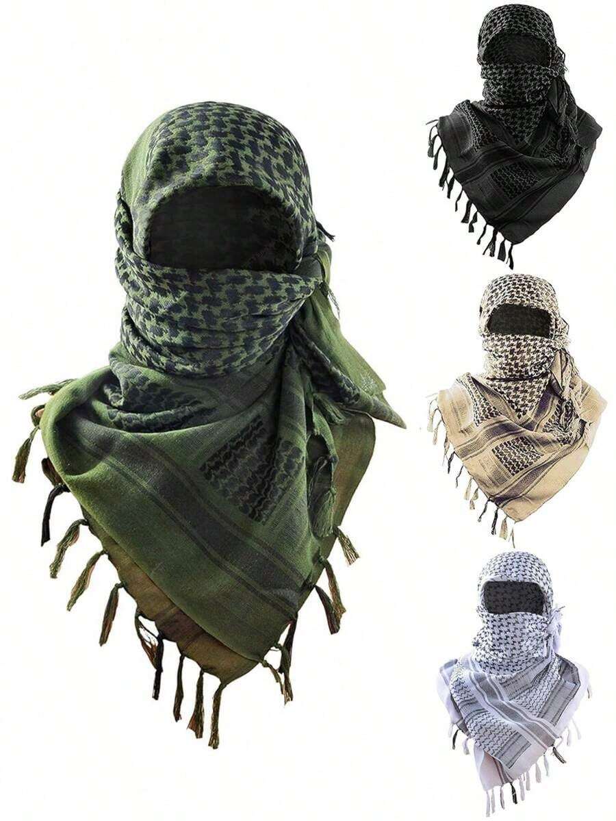 1pc European & American New Autumn/Winter Desert Style Scarf Men, Motorcycle Riding Arabic Headscarf, Soft & Warm Outdoor Style - Màu be, 1 cái - Xem 1