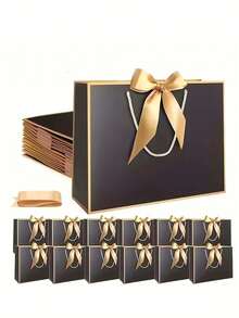 Gift Bags With Handles, Black Bags With Bow Ribbon Suitable For Wedding, Birthday, Bridesmaid, Groomsman, Party Favors, Thanksgiving, Father's Day, Mother's Day, Graduation, Available In 3 Sizes - Multicolor - View 5
