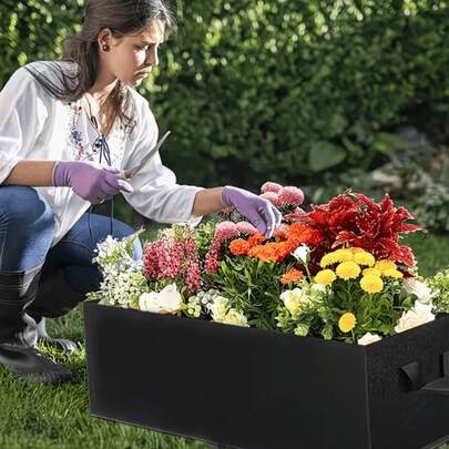 1 Túi trồng cây gấp gọn đa năng dung tích lớn, có tay cầm, nhiều kích cỡ - Vải không dệt bền chắc, thích hợp trồng rau, hoa và cây con - Thiết kế hình chữ nhật cổ điển, thích hợp trồng cà chua, khoai tây, rau diếp và dâu tây - Hoàn hảo cho làm vườn ngoài trời, trồng cây ngoài trời.