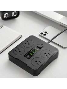 1 Piece Multi-Outlet Charger With 4 Outlets: 2 USB, 2 Type C, 2m Power Strip - Black - View 1