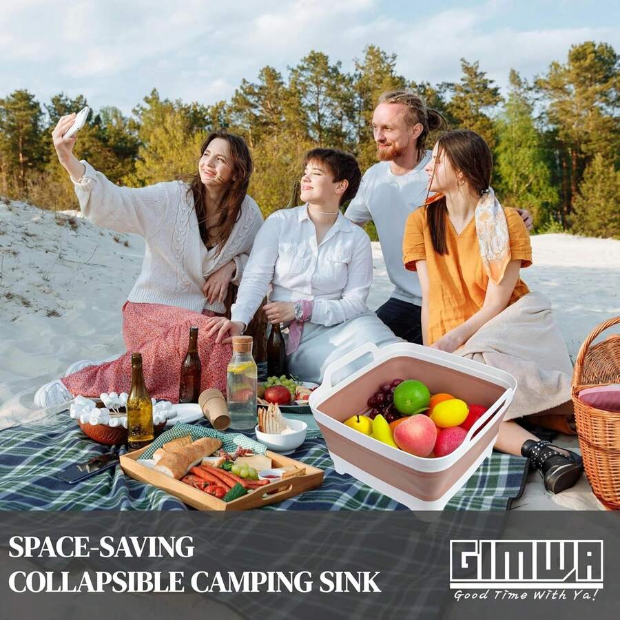 2.4 Gallon Collapsible Wash Basin With Drain Plug, Foldable Kitchen Sink For Baby Bottles, RV Camping, Space-Saving Dish Tub (Gray) - Cà phê sữa - Xem 1