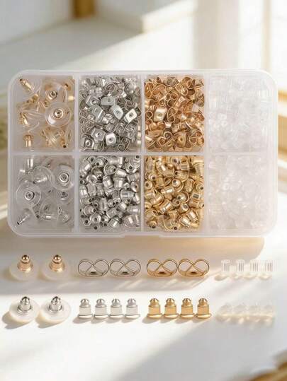 1 Box Assorted Earring Backs, Metal, Plastic, Transparent Earring Stoppers, Earring Backs, Accessories For Securing Earrings