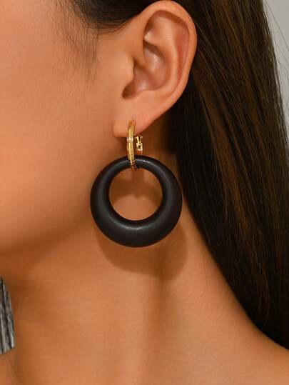 1 Pair Women's Stainless Steel Minimalist Geometric Wooden Drop Earrings, Suitable For Daily Wear And Vacation