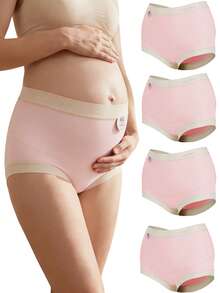 Maternity Underwear Modal Seamless Pregnancy Panties Under The Bump Postpartum Boyshort Underwear High Waist Recovery Maternity Pergnancy Panties 4-Packs - Hồng - Xem 1