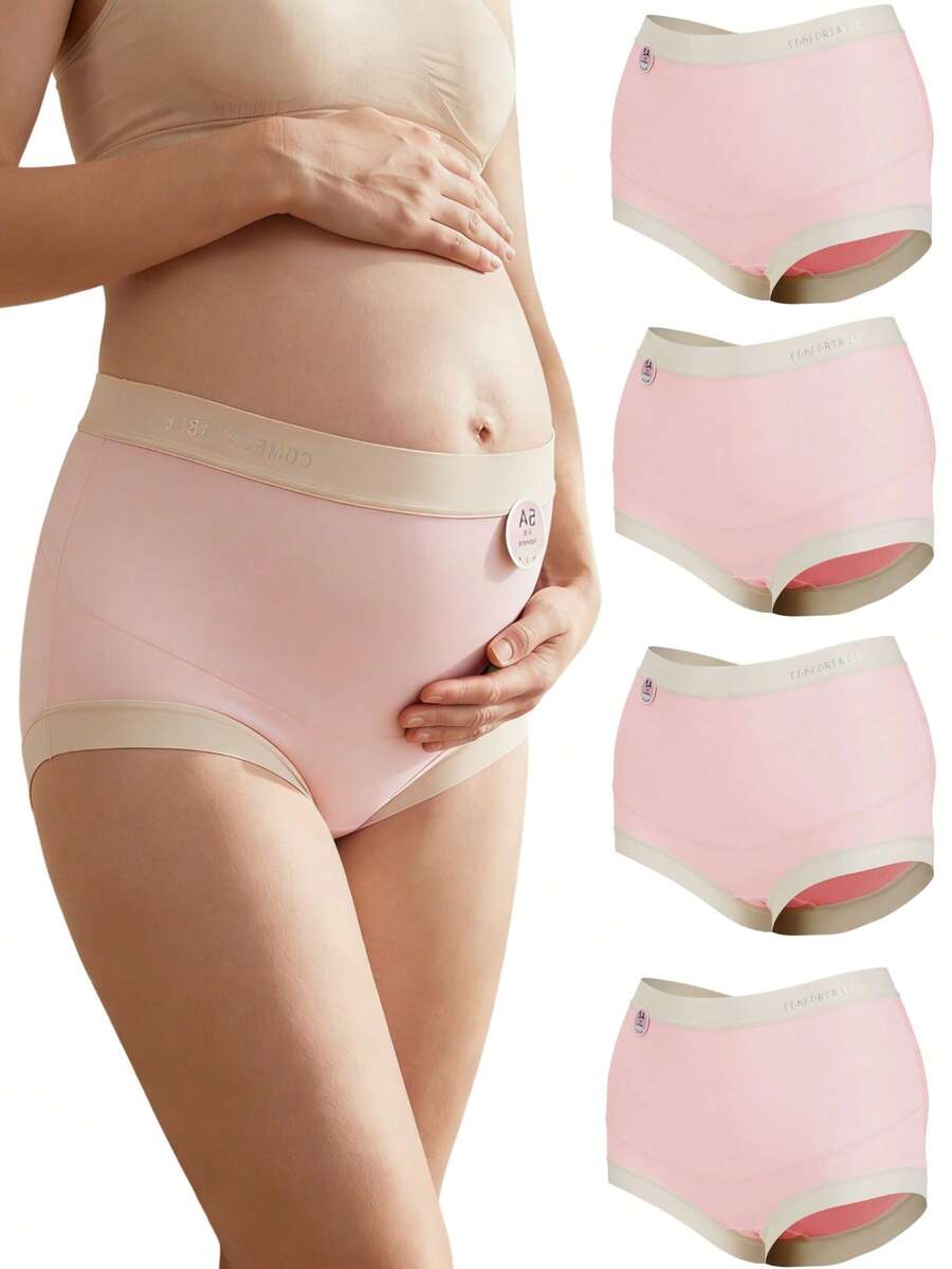 Maternity Underwear Modal Seamless Pregnancy Panties Under The Bump Postpartum Boyshort Underwear High Waist Recovery Maternity Pergnancy Panties 4-Packs - Hồng - Xem 1