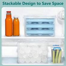 3-Piece Freezer Ice Trays With Lids And Containers, Round Ice Maker, Easy-Unmold, 2Ice Trays (1.14in) And 1 Ice Tray (0.55in), For Chilling Beverages And Coffee (Comes With 3 Trays, 1 Freezer, 1 Spoon, And 1 Tong - Blue). - Xem 5
