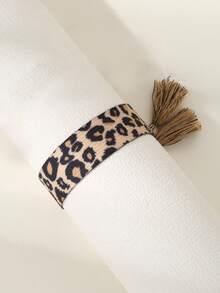 1pc Fashionable Leopard Print Woven Adjustable Bracelet, Friendship Bracelet - Brown - View 2