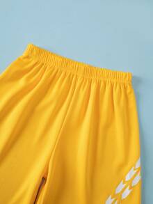2pcs/Set Boys' Sports Outfit, Short Sleeve T-Shirt & Mesh Breathable Shorts, Loose Fit, Suitable For 4-12 Years Old, Summer Sports Wear For Basketball, Football - Yellow - View 8