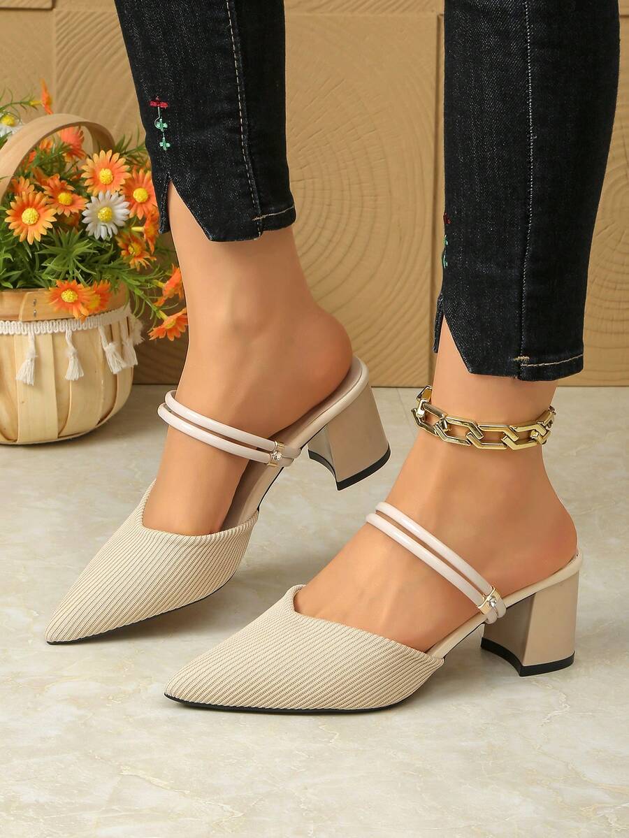 Versatile Spring/Summer High Heel Pointed Toe Mules, Fashionable Slip-On Sandals