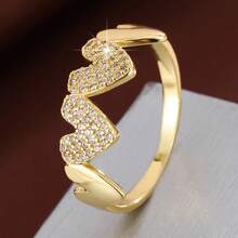 1枚精致双心形设计立方氧化锆镶嵌戒指，情人节或母亲节礼物 - 彩色 - 查看 10