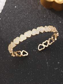 1 Set Fashionable & Elegant Cubic Zirconia Heart Bracelet & Ring Set, Gold-Plated Bracelet & Ring, Silver-Plated Bracelet & Ring, Dual Color Options, Hand Jewelry, Jewelry, Suitable For Daily Wear, Ideal Gift For Valentine's Day, Eid Al-Adha Distribution, Eid Al-Fitr Giveaway - Love - View 9