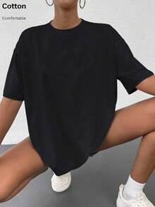 Tops Oversize Primavera/Verano, 100% Algodón, Camisetas de Manga Corta para Mujer, con Divertido Estampado de Ballena Tropical y Avestruz - Negro - Ver 3