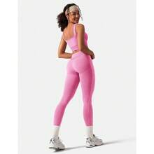 OLCHEE Womens Workout Sets 2 Piece Seamless Square Neck Sports Bra Padded Butt Lifting Leggings High Waist Yoga Gym Outfits - 粉色 - 查看 6