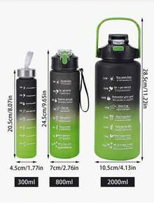 Fitness Time Scale Water Bottle, Large Capacity Gradient Color Sports Water Jug, Portable Bounce Lid Straw Cup - Black and Green Gradient - View 6
