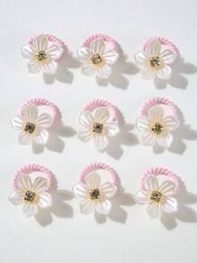 10pcs/Pack Shiny Rhinestone & Pearl Flower Mini Hair Scrunchies, Cute Princess Style, Suitable For Daily Use, Elastic & Durable Hair Ties For Girls With Fine Hair - Multicolor - View 3