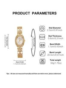 1款复古优雅简约方形表盘女士腕表，饰有数字时标，不锈钢可拆卸表带，适合日常佩戴、返校季、毕业典礼、感恩节、情侣装，最佳礼物之选。 - 金色 - 查看 7