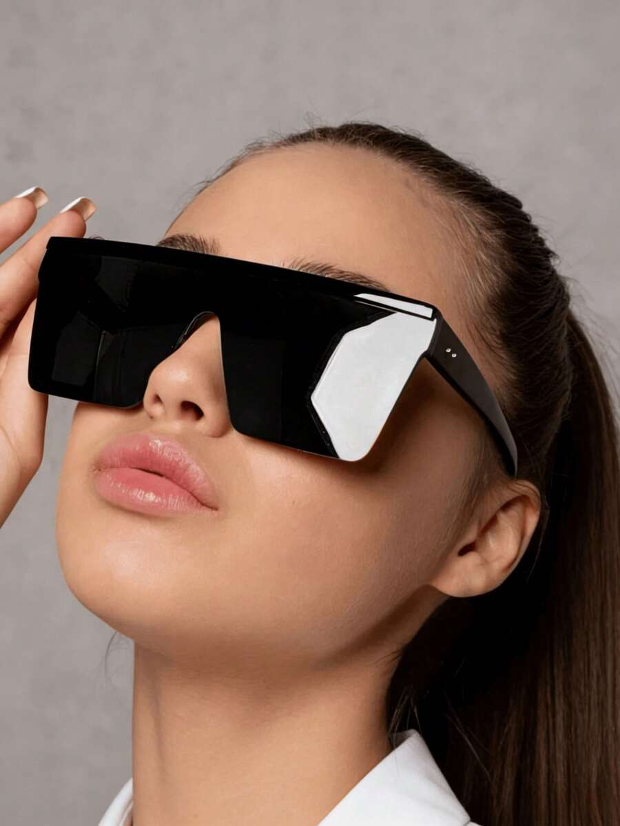 1副时尚大框一体式眼镜，是海滩派对和休闲外出的理想之选 - 黑灰 - 查看 1