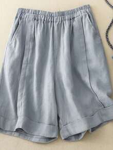 Women'S 2026 Spring Summer Linen Wide Leg Shorts - Elastic High Waist Flowy Casual Straight Shorts - Xanh nhạt - Xem 6