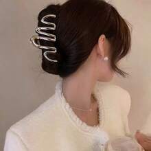 1个装金属爪夹大号发爪女士后脑勺盘发鲨鱼爪 - 銀色 - 查看 5