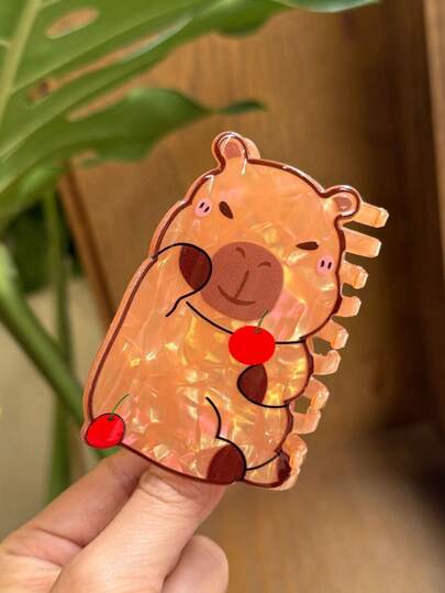 1pc Capybara Hair Clip, Cartoon Animal Claw Clip, Cute Acetate-Like Material Hair Accessory, Versatile For Bun, Ponytail, Suitable For Women, Brown Capybara Print Claw Clip
