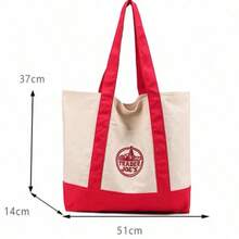 3PCS-Trader Joe Large Tote Shopping Bag Cotton Canvas Embroidered Bag - Multicolor - View 10