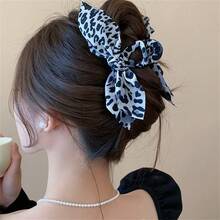 New Leopard Print Fabric Double-Sided Bow Large Hair Claw Clip, High-End Hair Accessory For The Back Of The Head - 豹紋抓夾-咖色 - 查看 7