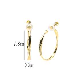 1对时尚不对称几何金属圈形耳环，光滑铜质夹式耳环，可调节螺旋耳夹，适合女性日常佩戴和节日礼物 - 耳夾 - 查看 3