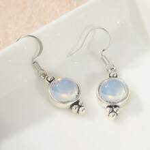 Bông tai mặt dây chuyền tròn tối giản cổ điển, bông tai nữ thủ công thanh lịch, dễ dàng phối hợp hàng ngày, lựa chọn quà tặng tuyệt vời cho bạn bè và bạn học. - Bạc - Xem 4