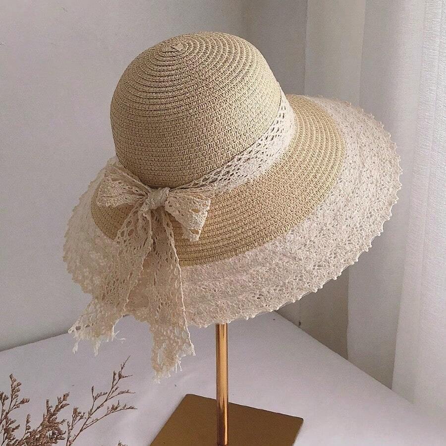 1顶女士大檐蝴蝶结草帽，优雅夏季防晒帽，适合度假、旅行和日常佩戴 - 遮陽帽 - 查看 1