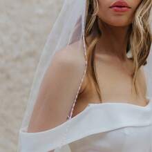1pc Handmade Crystal & Pearl Bridal Veil With Hair Comb, Beaded Wedding Veil Accessory,Summer,Beach - Milky White - View 8