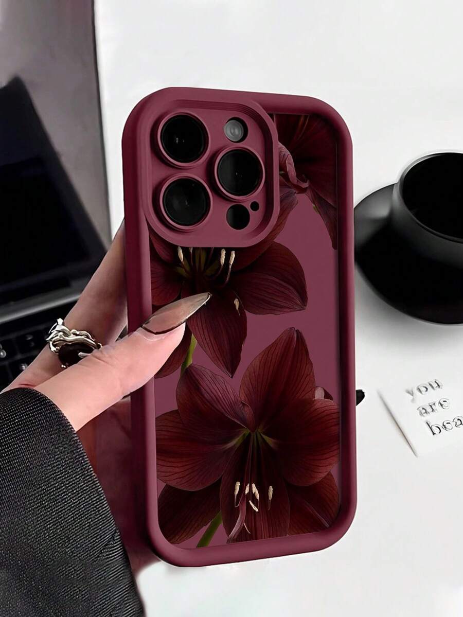 花卉图案 1 件装 复古优雅酒红色花卉图案 防震 TPU 手机壳 兼容 Apple 17 Pro Max/17 Air/16 Pro Max/15 Plus/14/13/12/11/8P/XS Max 和 Galaxy S24 Ultra/S23 FE/S22/S21/S20/A52S/A15/A03 - 彩色 - 查看 1