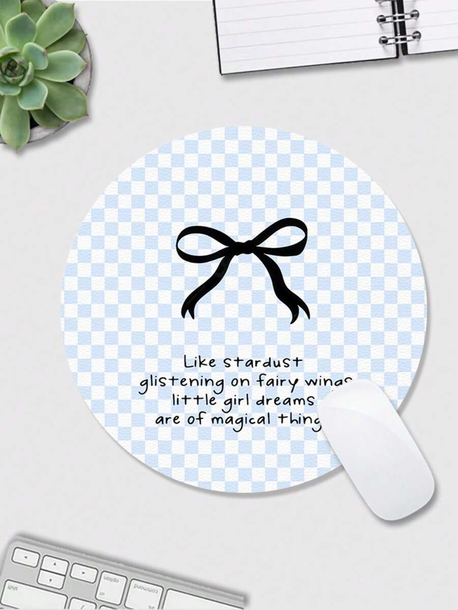 1 Miếng, Tấm lót chuột bằng da PU họa tiết nơ kẻ caro xanh dương, Thảm lót bàn laptop, Chống trượt, Có thể giặt, Chống bám bẩn, Thích hợp cho các cặp đôi/sinh viên/văn phòng/không gian học tập, Quà tặng sinh nhật, Quà tặng tốt nghiệp.