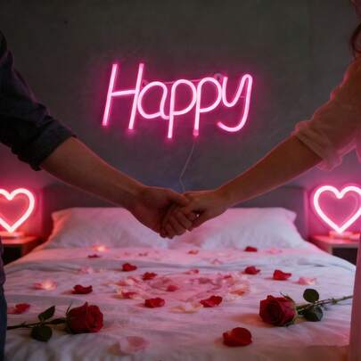 1 chiếc đèn LED chữ "HAPPY" lãng mạn trang trí tường, dùng pin/USB, thích hợp trang trí nhà cửa cho các dịp lễ, sinh nhật, đám cưới, tiệc tùng, phòng chơi game, phòng ngủ, phòng khách.