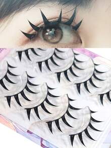 5 Pairs/Box Korean Style Lace Wispy Flared False Eyelashes, Whole Strip Thick Doll-Like Lashes, Lift Eyelids, Cosplay Manga Lash Effect - Black - View 2
