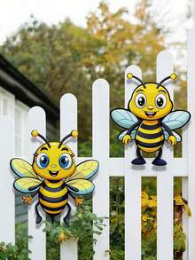 2 piezas Decoración de pared de abeja de dibujos animados vibrante, hermosa y linda decoración de pared de animales, decoración de arte de metal duradero para exteriores, adecuada para la embellecimiento del jardín en primavera/verano - Amarillo y negro (2 piezas) - Ver 3