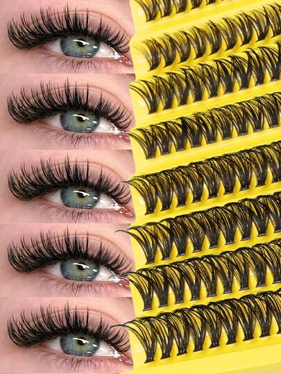 200片装，40D动漫风格假睫毛簇，C/D型卷翘混合款，6-15毫米纤细自然款，DIY睫毛簇套装，单片假睫毛，佩戴方便，适合日常妆容。睫毛，簇状假睫毛，单片假睫毛，睫毛，假睫毛。