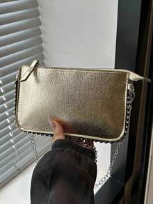 Cracked Leather Envelope Bag, New Fashion Charisma Lady's Shoulder Bag, Beaded Popular-Body Clutch, Elegant Faux Pearl Bag - 玫瑰金 - 查看 13