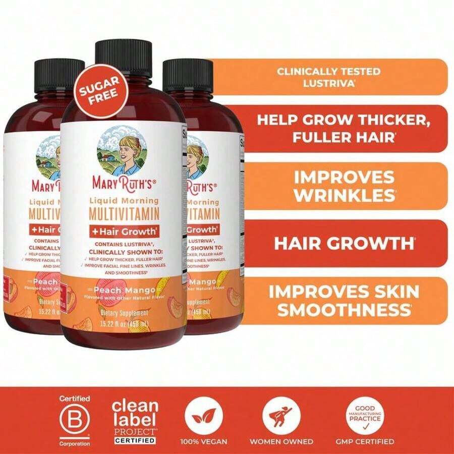 Hair & Skin Vitality Liquid - Clinically Proven Formula With ®| 15.2fl Oz Multivitamin Complex - Three Pack - View 1