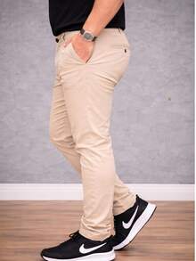 Men's Plus Size Tailored Twill Trousers With Cotton And Elastane, Assorted Colors - 香檳色 - 查看 2
