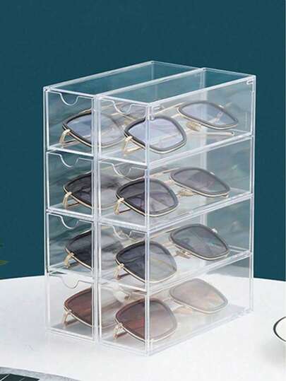 1pc 4-Tier Acrylic Eyeglasses Storage Box, Stackable Desktop Organizer Rack For Glasses, Cosmetics And Jewelry, With Drawers, Large Capacity, Can Be Placed Horizontally Or Vertically, Transparent Desktop Drawer Storage Box, Suitable For Glasses, Cosmetics And Lipsticks - Dust-Proof Rack, Suitable As A Gift